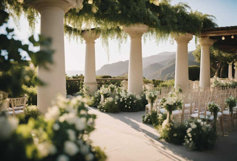 White columns erected on an outdoor event venue